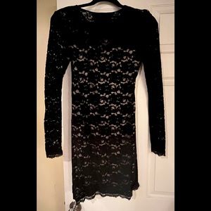 Black lace open-back mini dress